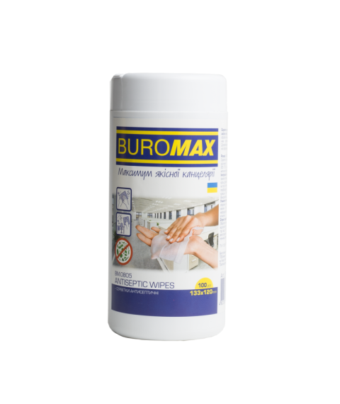 Șervețele umede antiseptice, BUROMAX, 100buc, tub plastic